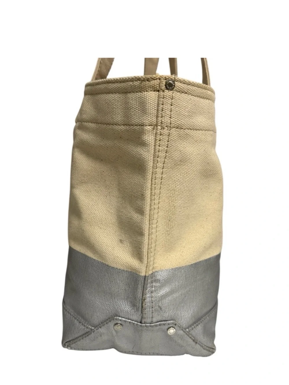 kate spade Cream Canvas Tote Silver‎ Metallic Panel Nautical Beach Vacation